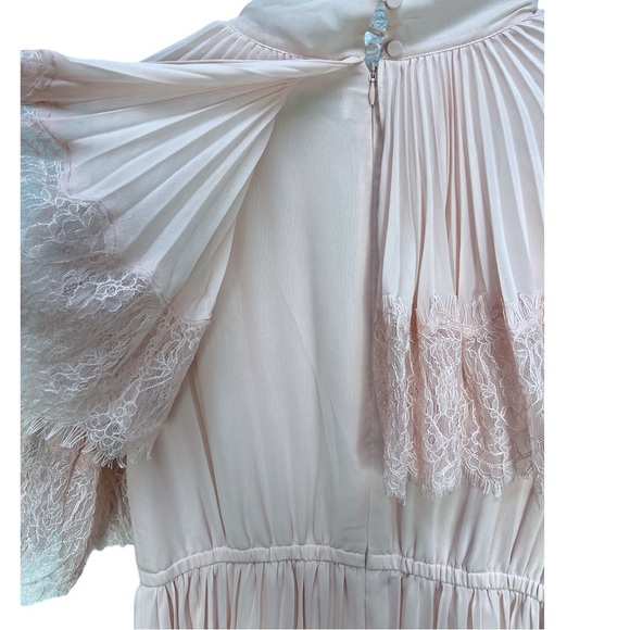 Pink Self-Portrait Lace-trimmed Pleated Chiffon Maxi Dress UK 14/US 10 - Picture 11 of 14